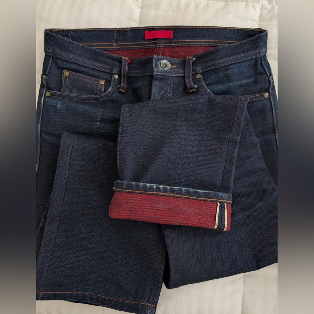 Unbranded Brand UB377 Straight Fit 21 Oz Red Weft Selvedge Denim Jeans